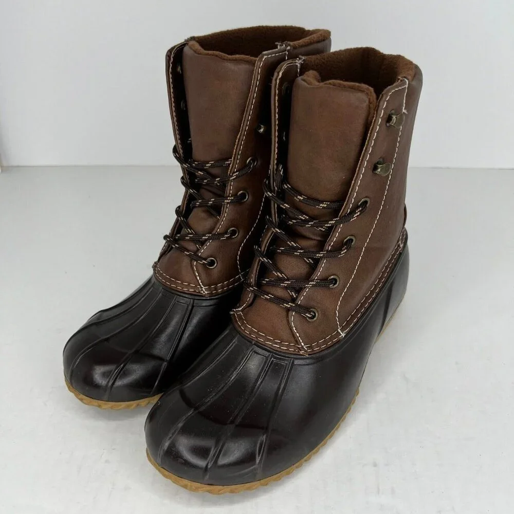 Rampage Womens LS024A Dawnie Brown Waterproof Lace Up Size 8 Rain Duck Boots